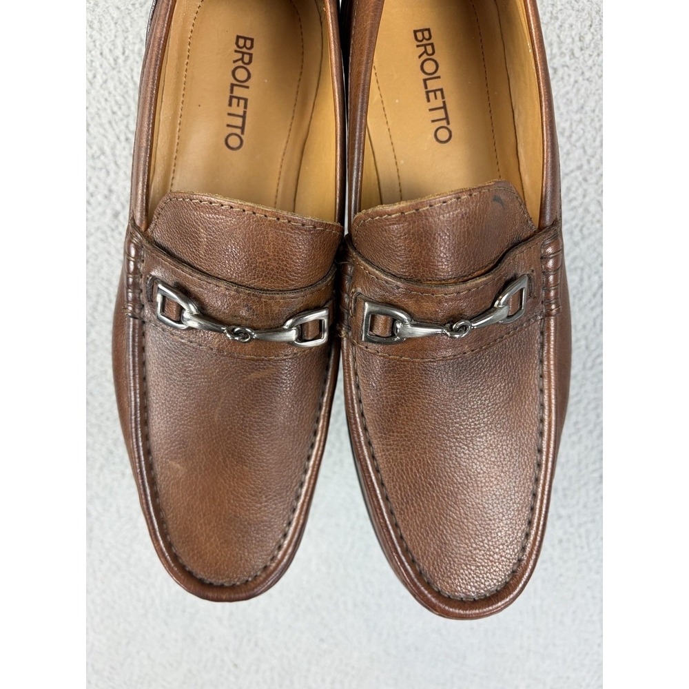 Broletto Dress Shoes Mens Size 10 Brown Leather Metal Bit Slip On Made Italy Men